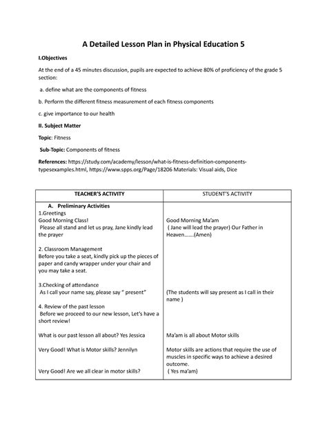 detailed lesson plan in physical education grade 11|Lesson Plan in Physical Education Grade 11 .